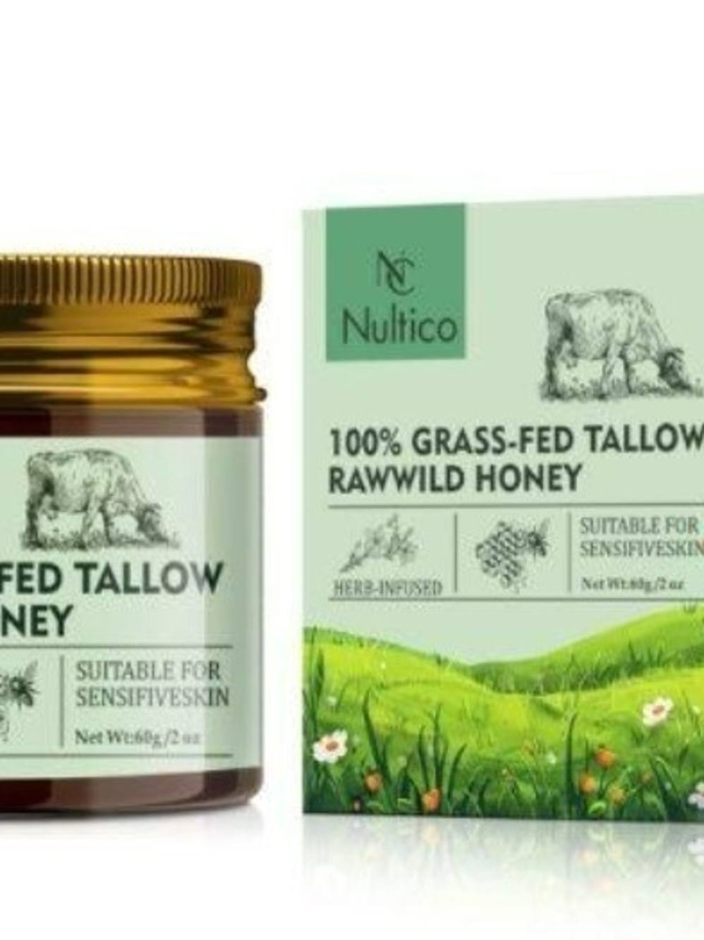 Nultico Grass-Fed Tallow & Raw Wild Honey Balm Herb-Infused Lavender 4 oz